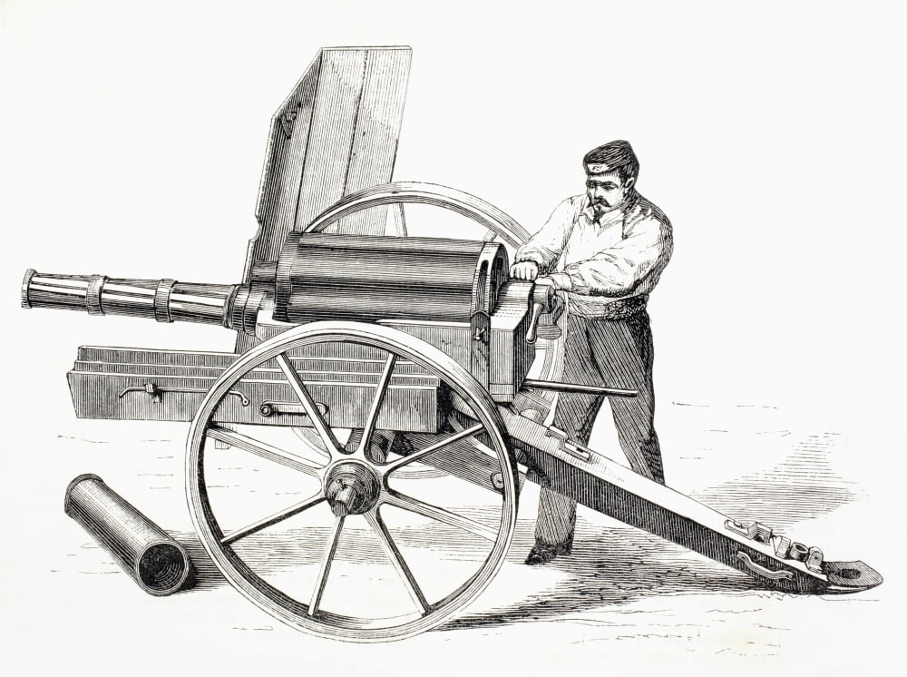Revolving Cannon Patented By JA De Brame In 1861 From El Museo Universal Published Madrid 1862 Canvas Art - Ken Welsh  Design Pics (17 x 12)