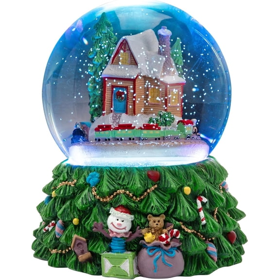Revolving Christmas Train Snow Globe Color-Changing LED Music Box, 3D Christmas Tree Base, Hand-Painted Winter Scene, for & Adults