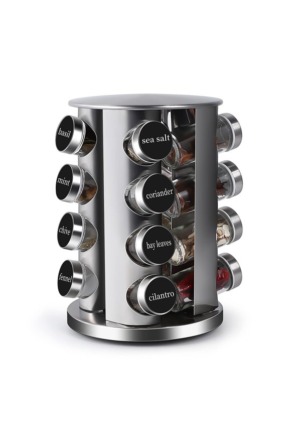 Revolving Countertop Spice Rack Stainless Steel Seasoning Storage Organization Carousel Tower For Kitchen Set Of 16 Jars (16jars)