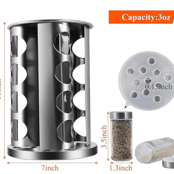 Revolving Countertop Spice Rack Stainless Steel Seasoning Storage Organization,Spice Carousel Tower for Kitchen Set of 16 Jars (16Jars)
