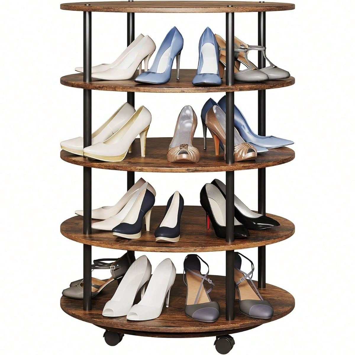 Revolving Shoe Rack Storage Organizer, 4-Tier RevolvingShoe Rack Storage Organizer,4 Bottom Wheels for Easy Movement for Closet, Bedroom,Cloakroom,Malls,Shoe Stores