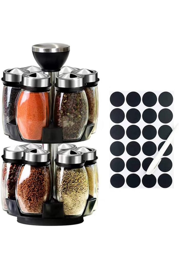 Revolving Spice Rack Organizer Countertop, Spinning Spice Storage Rack Tower Organizer with 12 Empty Jars, Rotating Spice Holder Shelf Seasoning Rack Shelf, Spice Seasoning Bottle Organizer