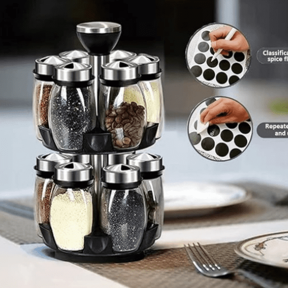 Revolving Spice Rack Organizer Countertop, Spinning Spice Storage Rack Tower Organizer with 12 Empty Jars, Rotating Spice Holder Shelf Seasoning Rack Shelf, Spice Seasoning Bottle Organizer