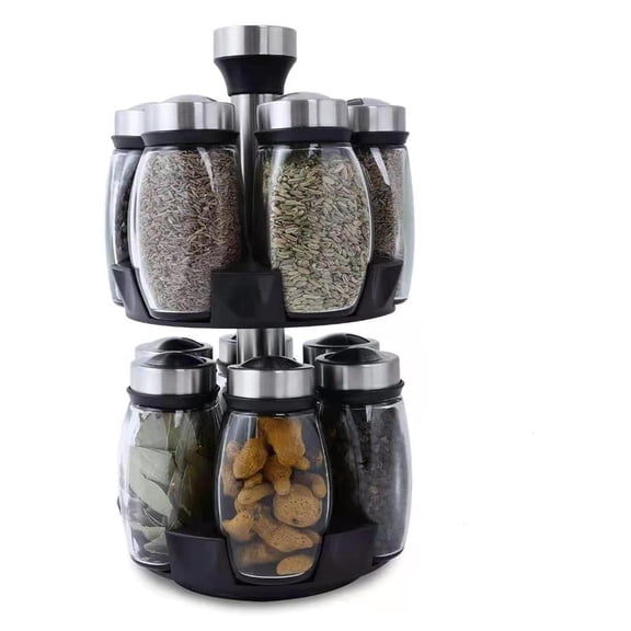 Revolving Spice Rack Organizer Countertop, Spinning Spice Storage Rack Tower Organizer with 12 Empty Jars, Rotating Spice Holder Shelf Seasoning Rack Shelf, Spice Seasoning Bottle Organizer