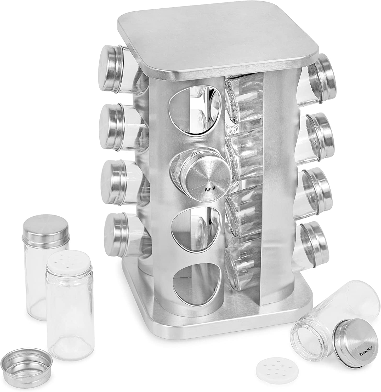 Revolving Spice Rack - Seasoning Storage with 16 Jars - Modern ...