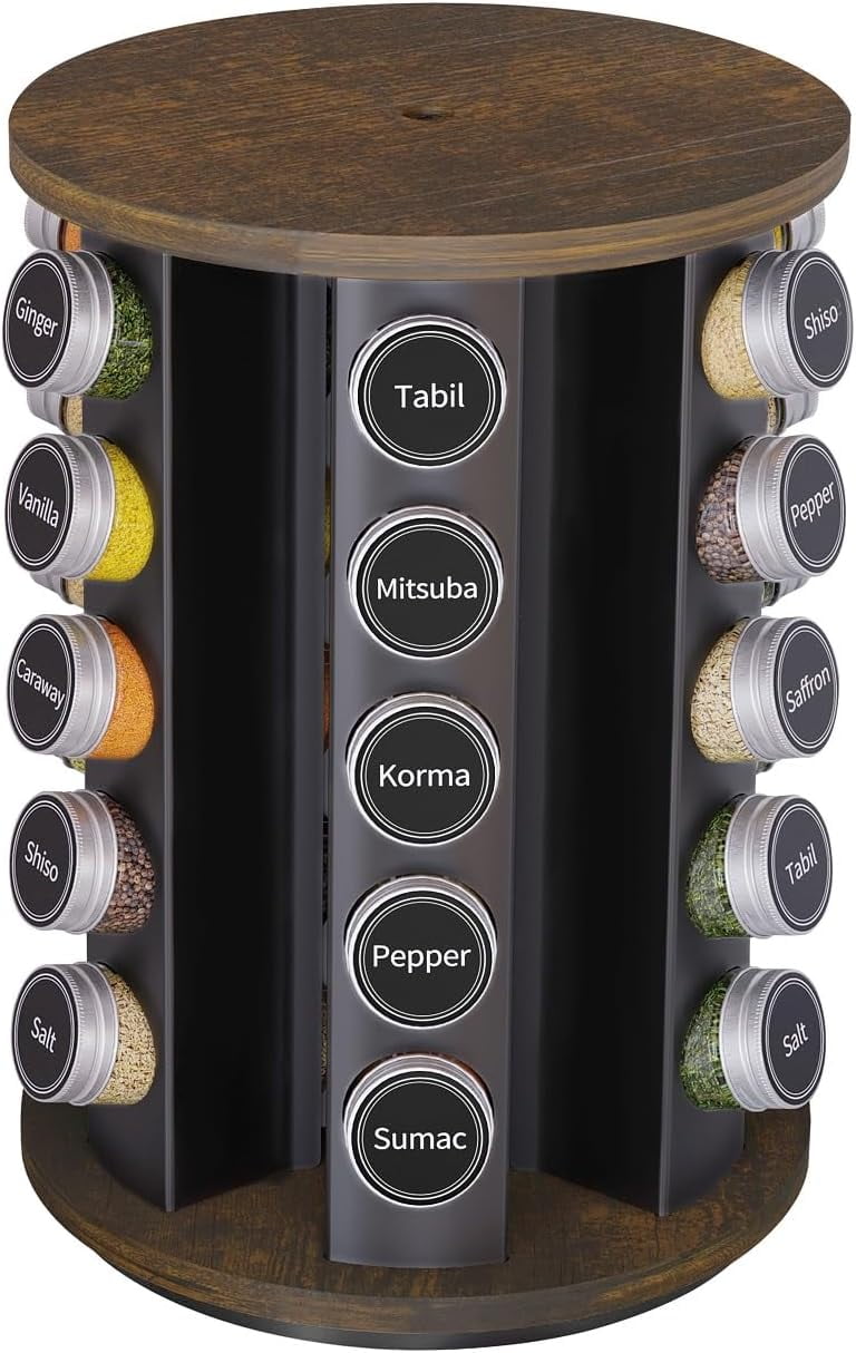 Revolving Spice Rack Set with 20 Spice Jars, Kitchen Spice Tower ...