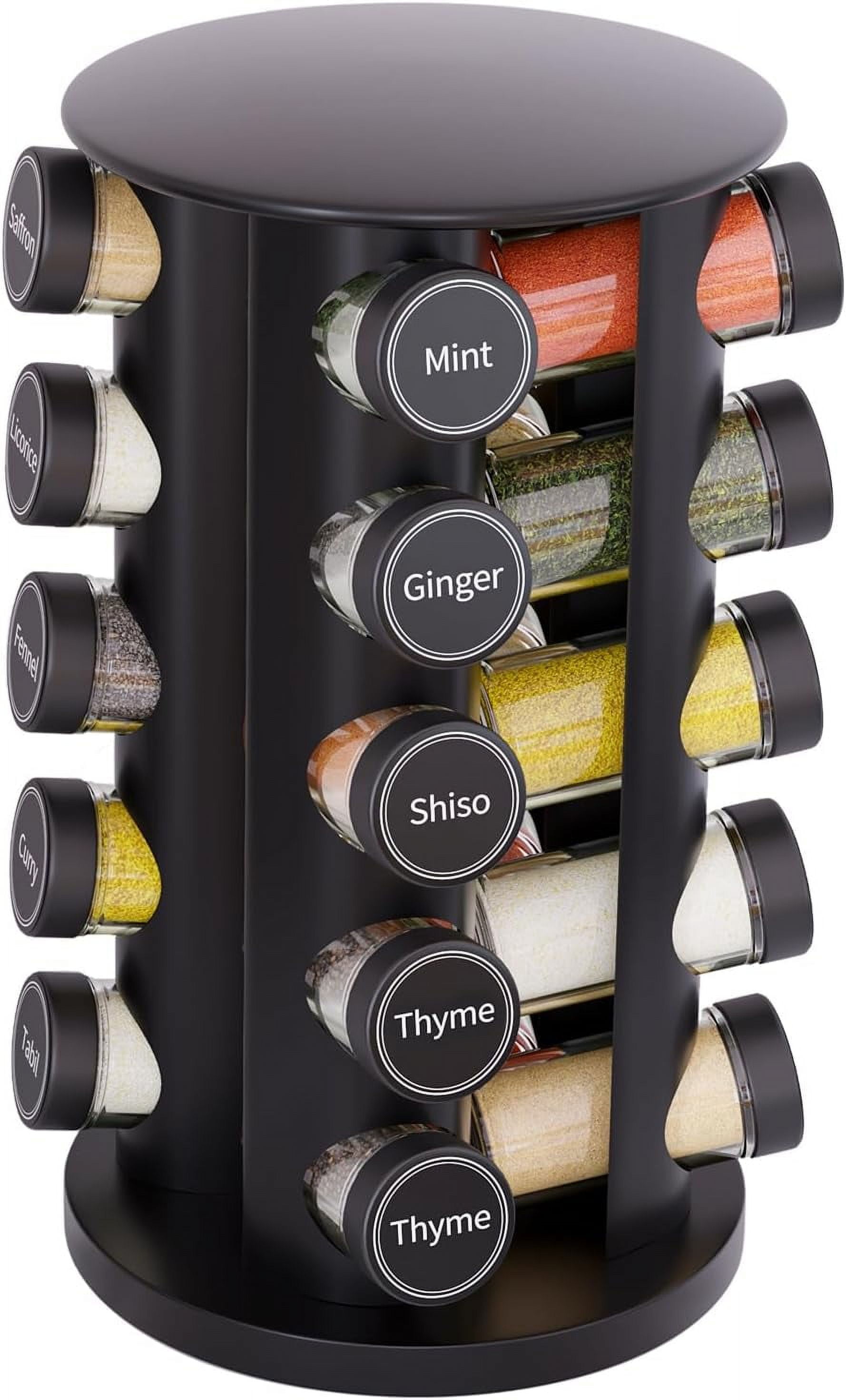 Silver Revolving Spice Rack with 20 Jars and Labels