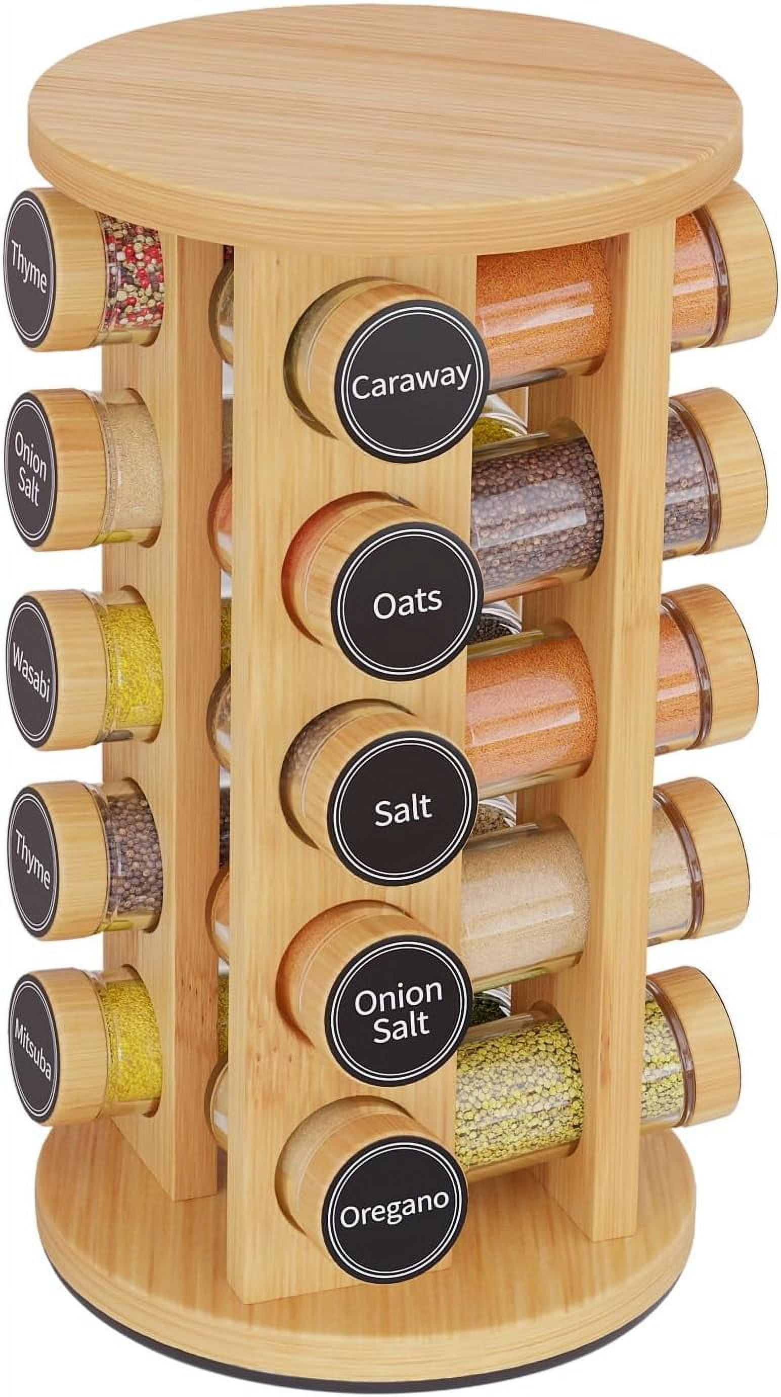 Silver Revolving Spice Rack with 20 Jars and Labels