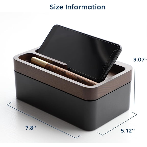 Revov Tray Box, EDC Valet Tray Box with Authentic Wood Magnetic Rotating Lid, Office Table, EDC Gear Organizer, Home Office, Desk Accessories (Black)