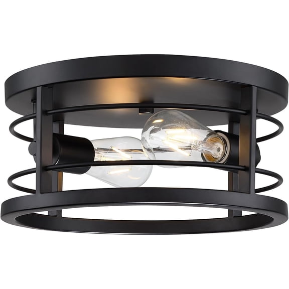 Revtronic 2-Light Flush Mount Ceiling Light Fixture, Industrial Vintage Ceiling Light for Kitchen Bedroom, Matte Black