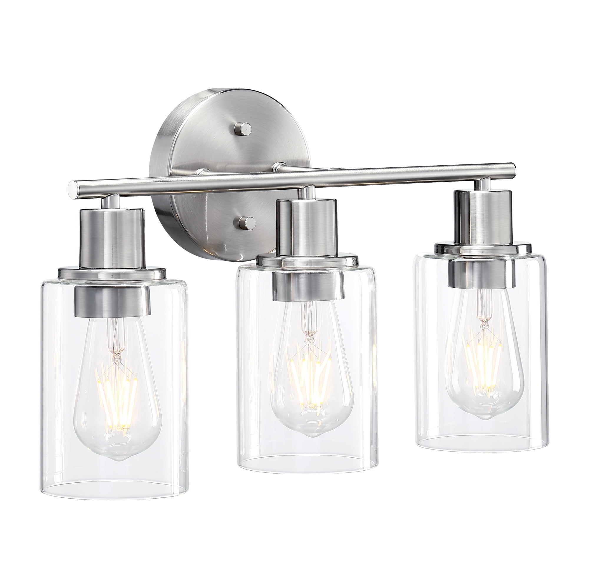 Brushed Nickel 3-Light Modern Bathroom Vanity Light with Clear Glass Shades