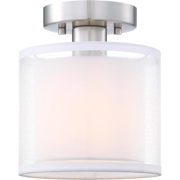 Revtronic FS0001 Semi Flush Mount Ceiling Light, Small Drum Close to Ceiling Lights Light w/ Double Fabric Shade