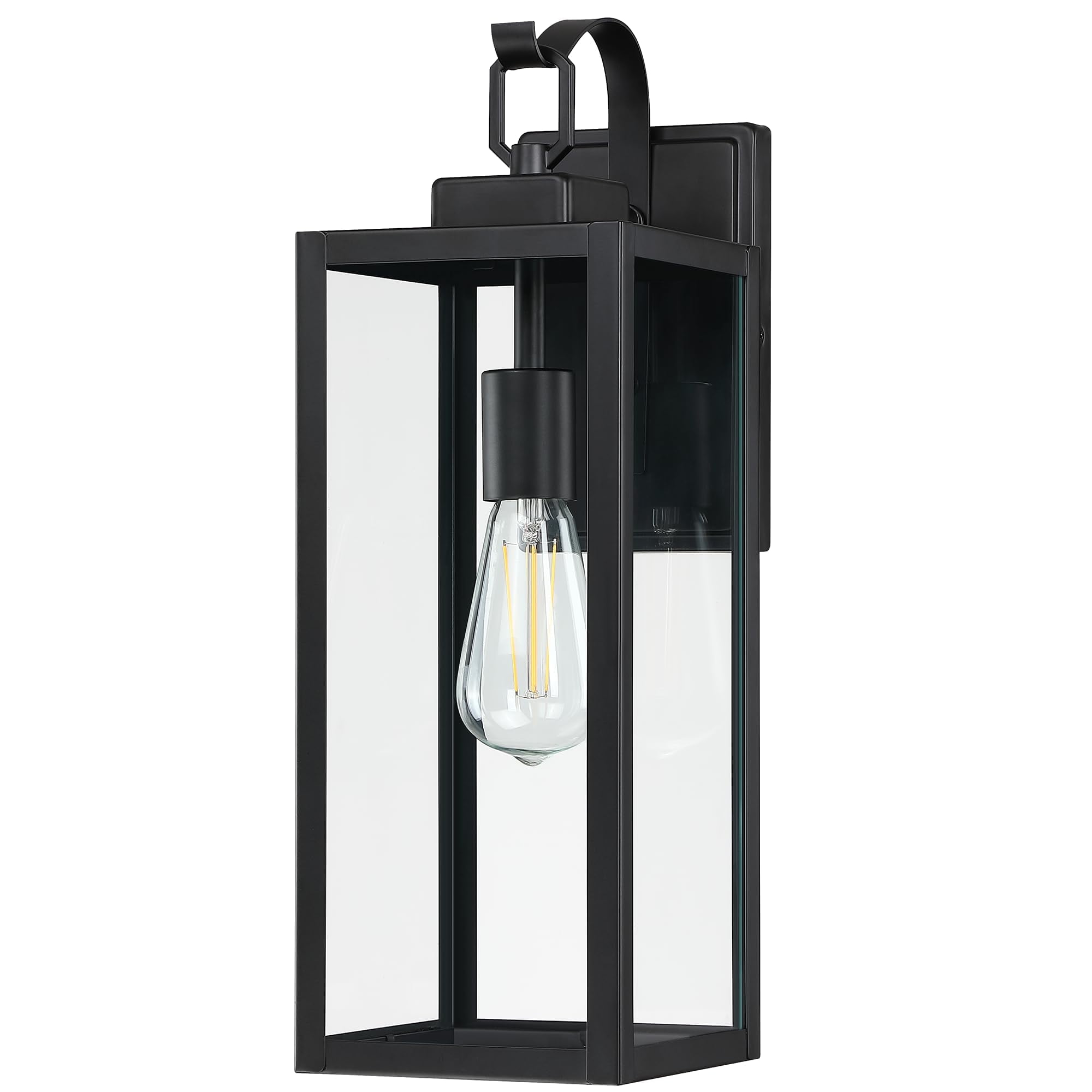 Large Matte Black Outdoor Wall Light with Clear Glass Panels