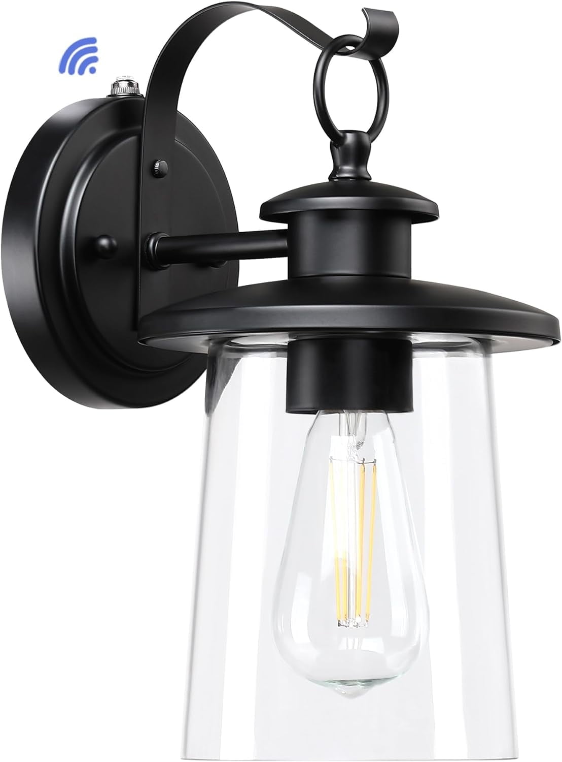 Matte Black Steel Outdoor Wall Lantern with Seeded Glass