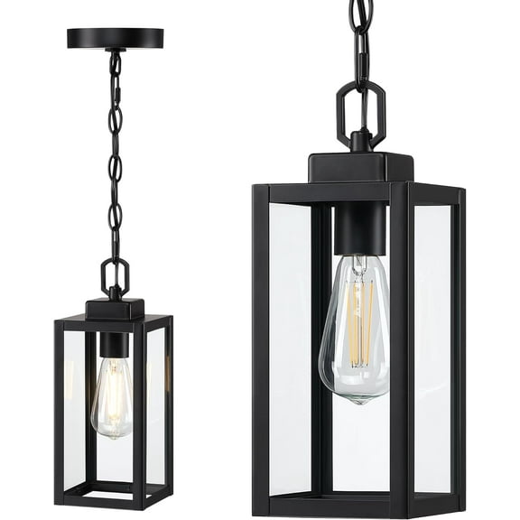 Revtronic Pendant Light Fixture, Black Modern Exterior Ceiling Lighting for Kitchen Porch Front Door