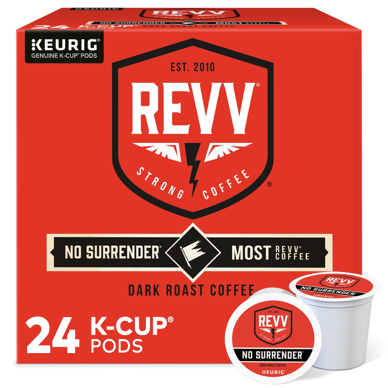 Revv No Surrender Keurig Single-Serve K-Cup Pods, Dark Roast Coffee, 24 Count