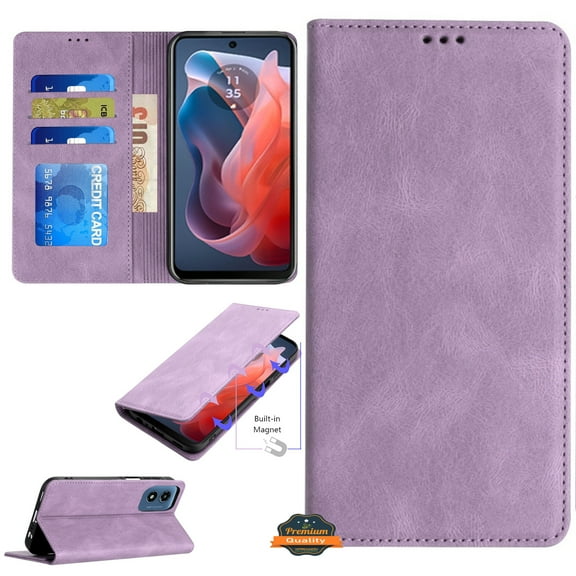 For Revvl 7 5G (T-Mobile) Wallet Pouch with Credit Card Holder Flip Card Slots, Kickstand and Magnetic Closure PU Vegan Leather Phone Case Cover by Xpression - Purple