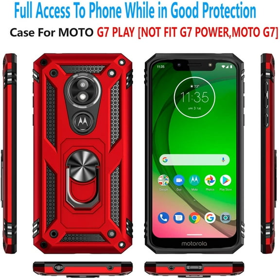 Revvlry Phone Case,(T-Mobile) Moto G7 Play Case Case, STARSHOP Drop Protection Ring Kickstand Cover- Red