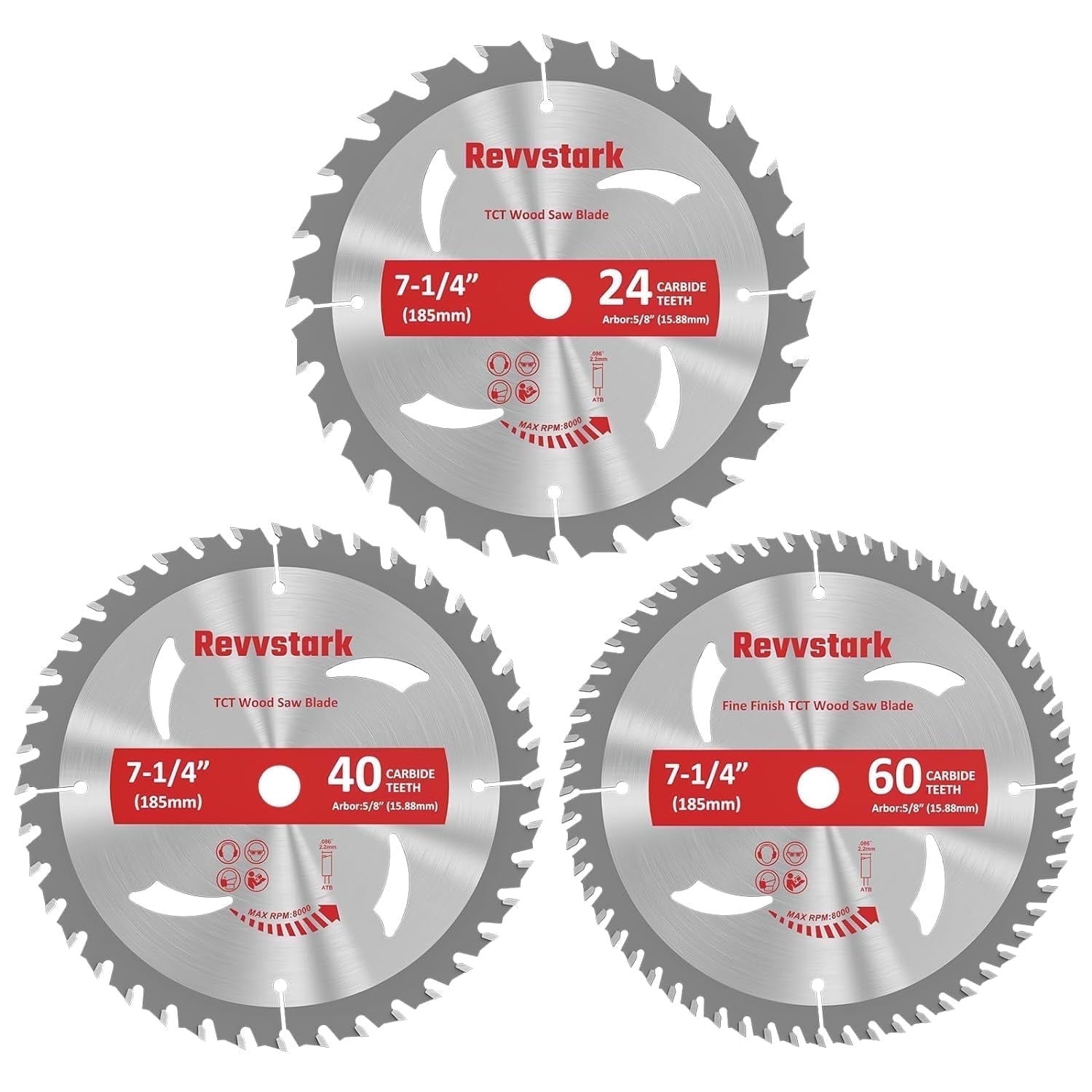 Hyper Tough 3-Pack 7-1/4 Inch Circular Saw Blades Set For Wood Plywood