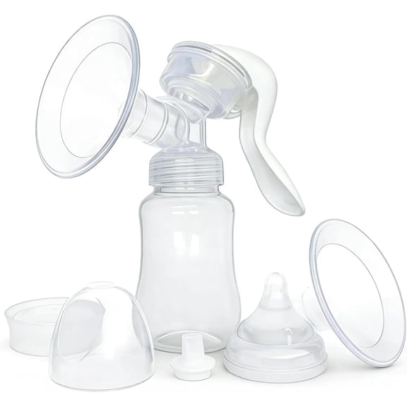 Revynia Manual Breast Pump with Gentle Silicone Flange, Portable Hand Pump with 5oz Baby Bottle & Slow Flow Nipple, Breastfeeding Must-Have