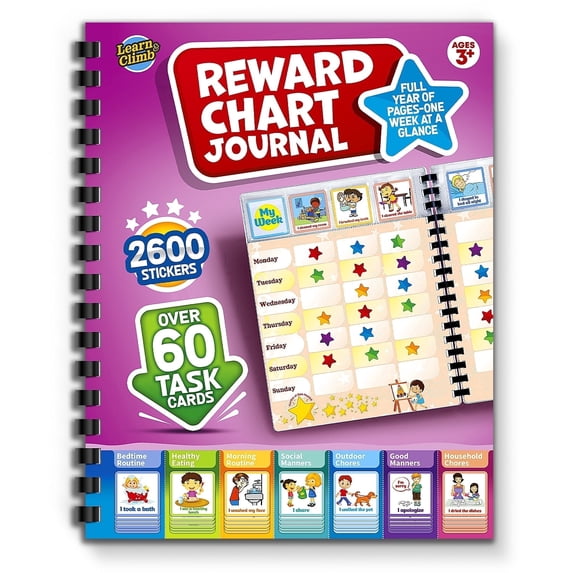 Learn & Climb Reward Chart & Journal for Kids – Weekly Chart with Stickers & Task Cards