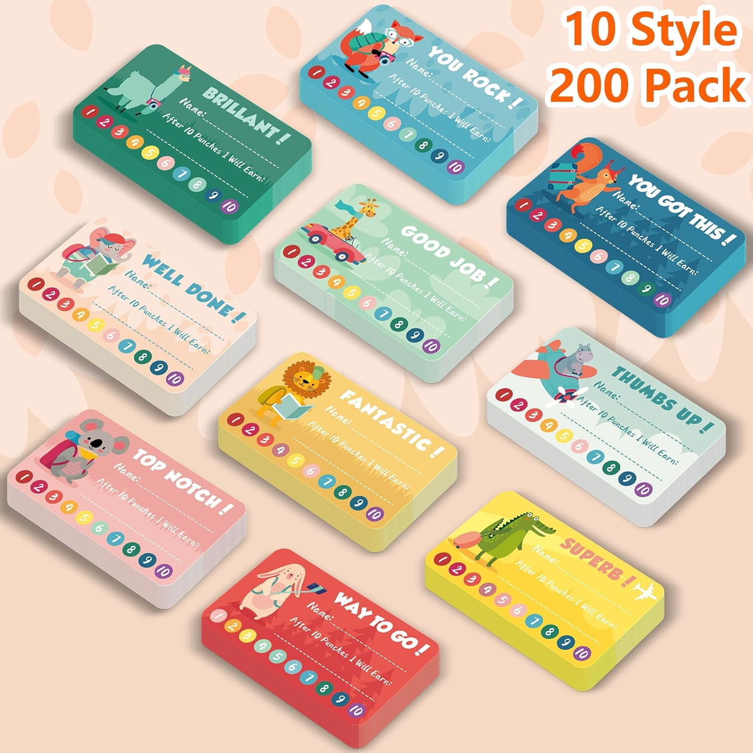 Reward Card Punch Cardstock with Hole Puncher for Behavior Incentive, Animal Styles