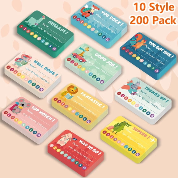 Reward Card Punch Cardstock with Hole Puncher for Behavior Incentive, Animal Styles