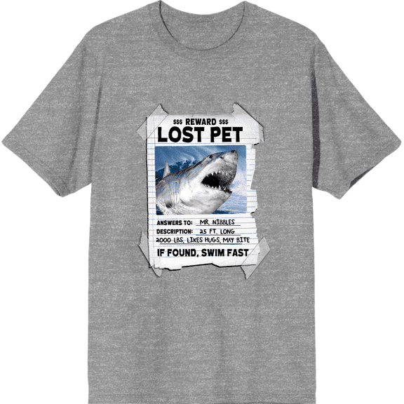 Reward Lost Pet Poster Adult Heather Gray Crew Neck Short Sleeve Tee-3XL