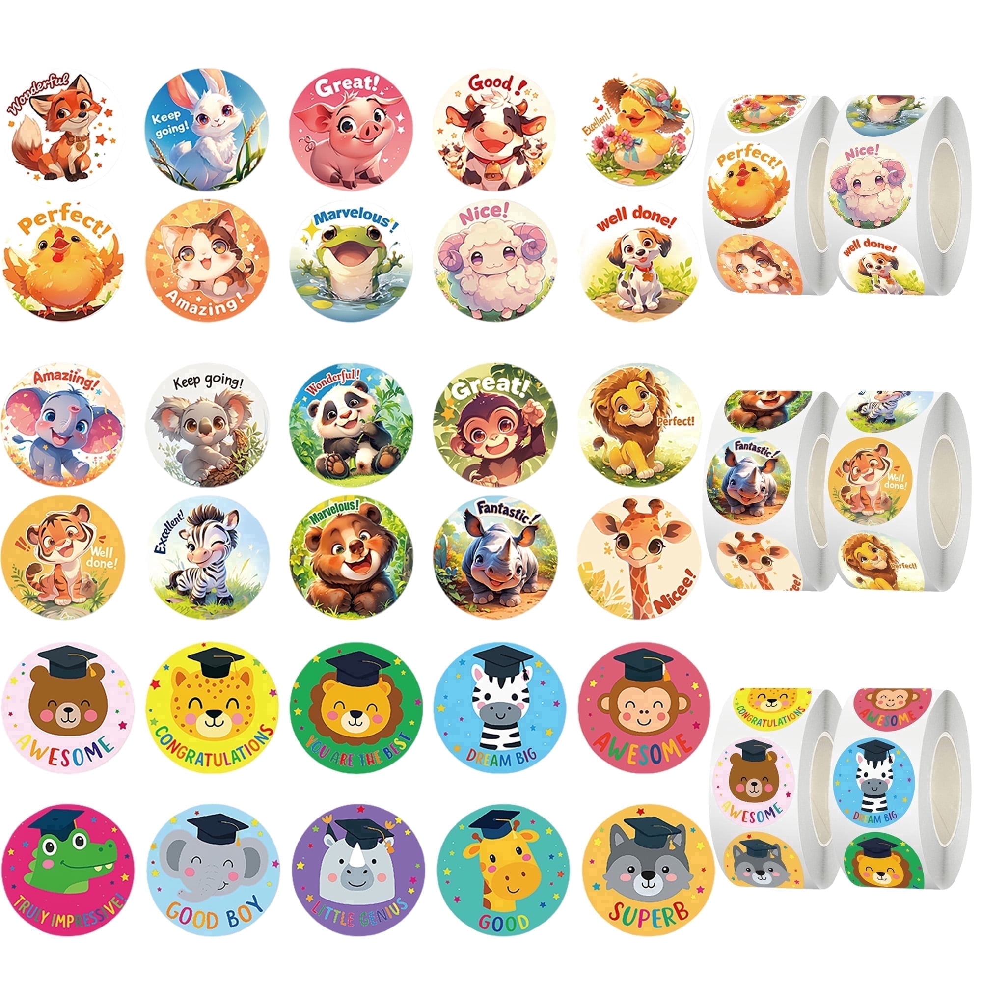 3000PCS Reward Stickers for Teachers Classroom, 6 Rolls Cute Animal ...