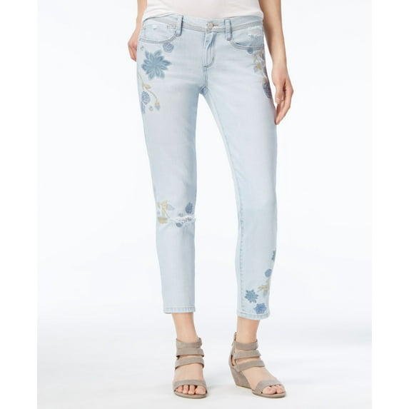 Rewash Juniors Embroidered Ripped Cuffed Super Skinny Jeans Light Wash 15