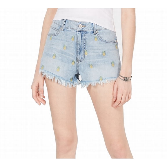 Rewash Juniors Pineapple Embroidered Frayed Denim Shorts;3