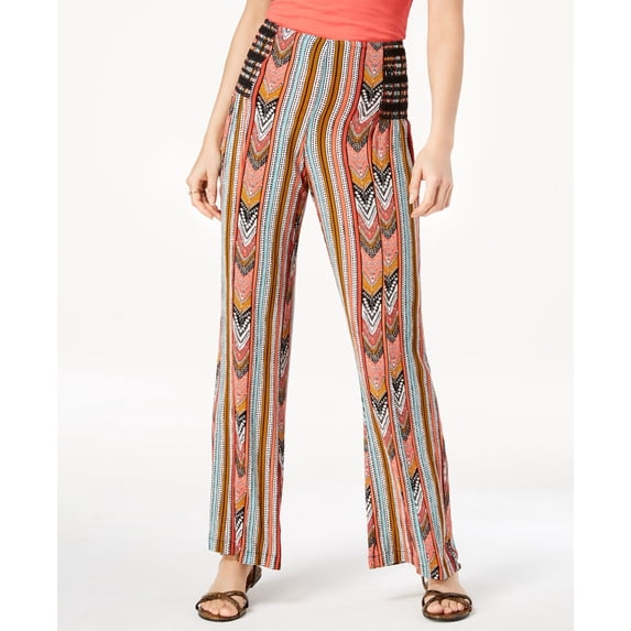 Rewash Juniors Printed Smocked Waist Pants Amber Geo M