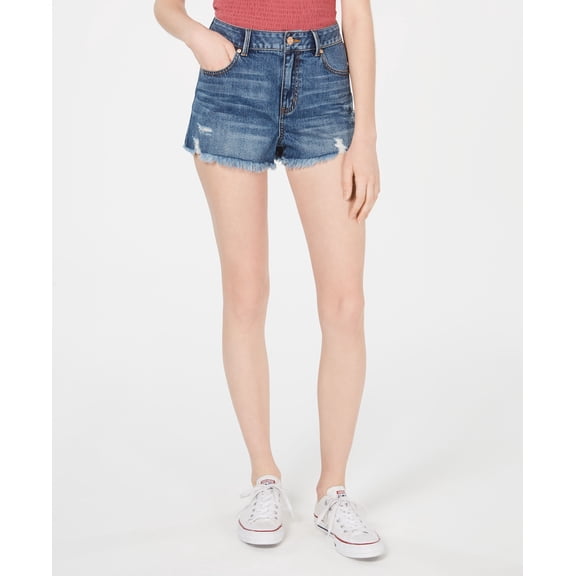 Rewash Juniors Ripped Frayed Denim Shorts Dark Blue 15