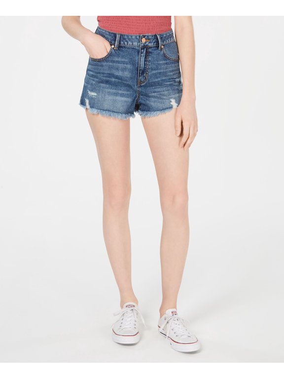 Juniors Ripped Frayed Denim Shorts Dark Blue 15