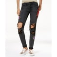 thumbnail image 1 of Rewash Juniors Rose Patch Ripped Classic Skinny Jeans Black 1, 1 of 1