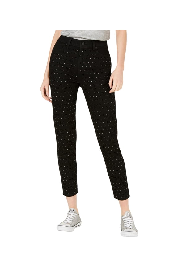 Womens Studded High Rise Skinny Fit Jeans, Black, 26