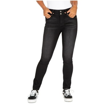 Rewash Womens Mid Rise Booty Shaping Skinny Fit Jeans, Black, Juniors, 0