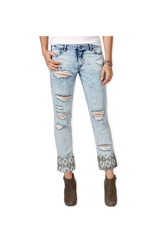 Womens Ripped Print-Cuff Slim Fit Jeans, Blue, Juniors, 0