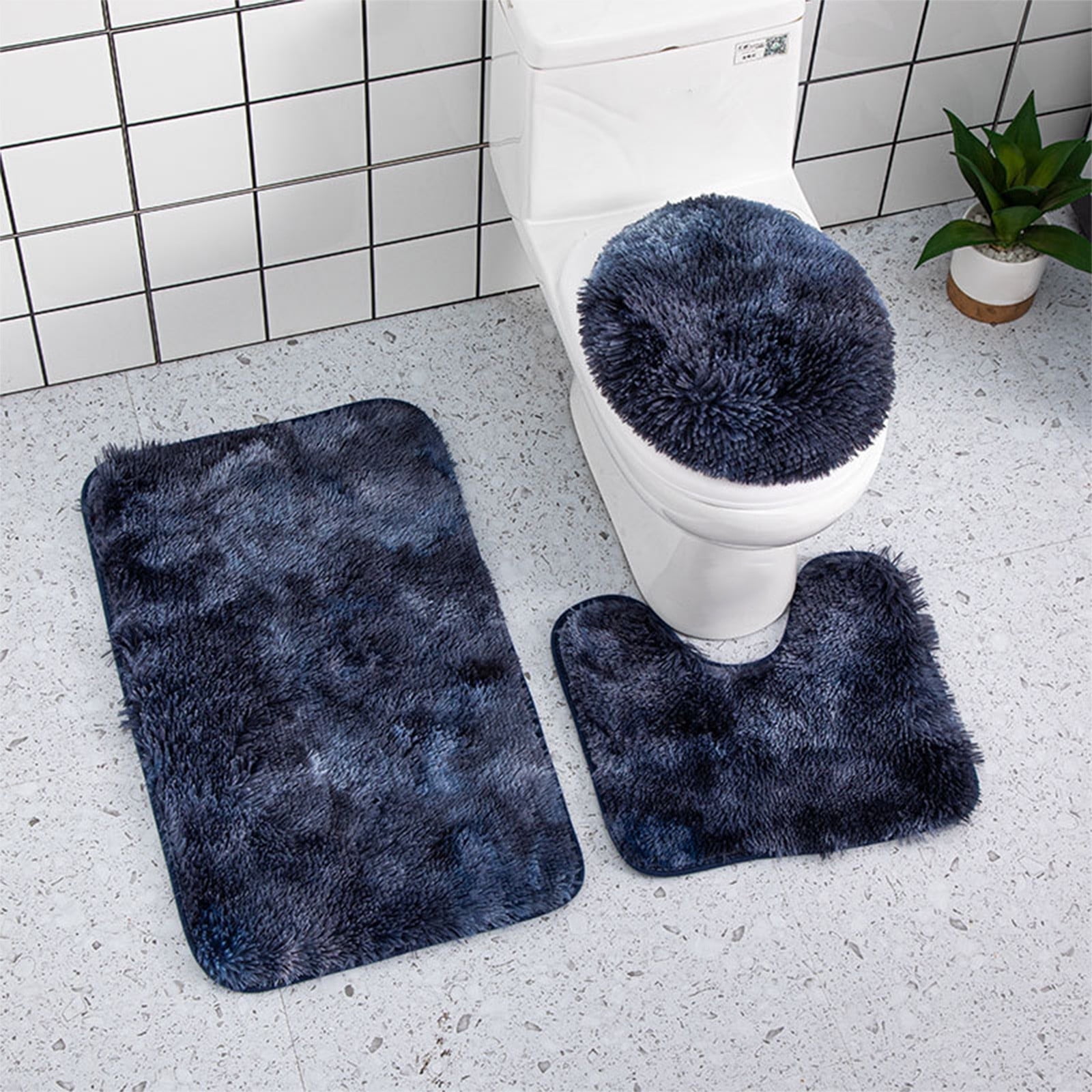 Rewenti 3PCs Solid Color Bathroom Rug Set Bathroom Toilet Soft Carpet