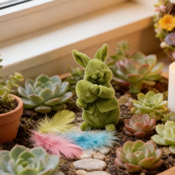 Rewenti Easter Bunny Resin Figurine – 5" Spring Tabletop Decoration with Sweet Expression for Mantel, Shelf or Covered Porch, Indoor Holiday Decor (1 Piece)