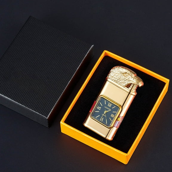 Rewenti Electroplated Metal Double Flame Relief Lighter, Watch Inflation Lighter with Visible Air Window, Windproof Design