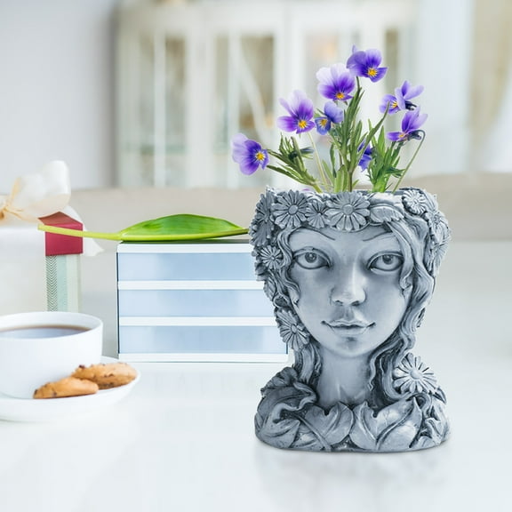 Rewenti Head Planter Face Flower Pot Decorative Girl Statue Planter Pot Indoor Outdoor