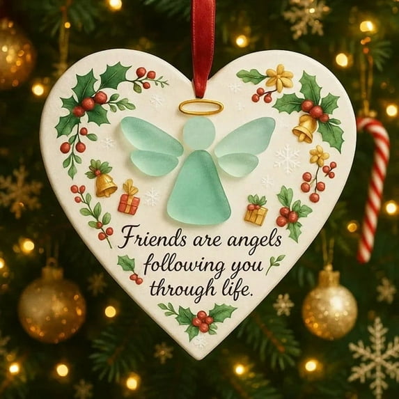 Rewenti Heart-Shaped Angel Christmas Ornament - Christmas Heart-Shaped Angel Friendship Ornament, Festive Angel Ornament for Christmas Tree & Home Decor