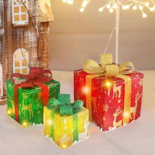 Holiday Time Christmas Indoor and Outdoor Light-up Set of 3 LED Christmas  Gift Boxes with 75 LED Lights 