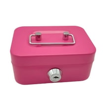 Rewenti Metal Box Cash Box Storage Small 4.53 X 3.78 X2.28 Inch Cover with Lock Organizer of Money with Lock for Kids Toys Cute To Handle for the