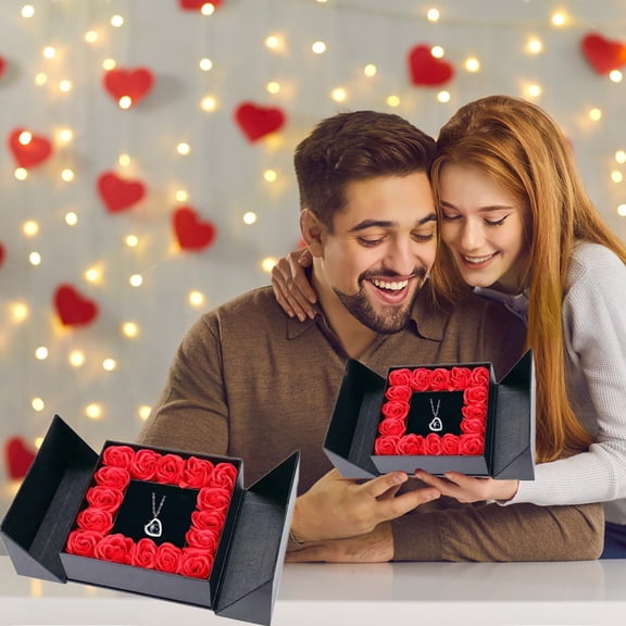 Rewenti Preserved Red Real Rose with Heart I Love You Necklace - Eternal Flowers Rose Romantic Gifts Box for Her Girlfriend Mom Wife Grandma Valentines Day Red