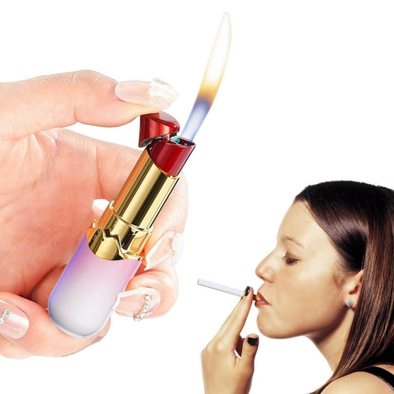 Rewenti Refillable Windproof Lipstick Lighter, Gradient Color Lipstick Design, Birthday Gift Lighter for Women, Portable Cosmetic Style