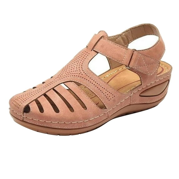 Rewenti Soft Imitation Leather Closed Toe Vintage Anti-Slip Sandals for Women High-quality Summer Women Sandals Clearance Pink 10.5(42)