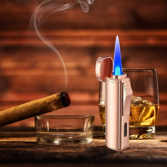 Rewenti Feledorashia Triple Straight Cigar Lighter Lighter with Rotating Gear Windproof Design Refillable Flame Lighter for Mens Gifts