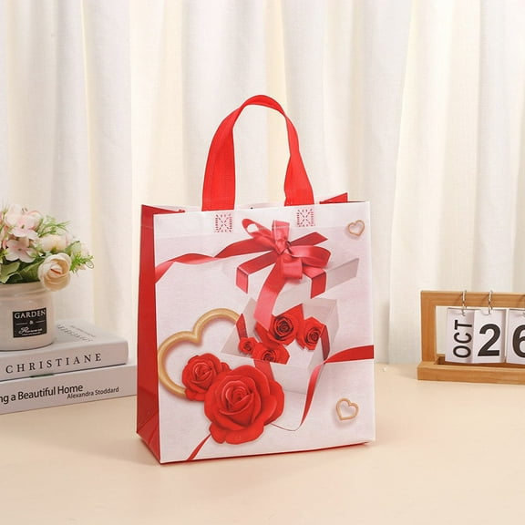 Rewenti Valentines Day Rose Gift Bag Non Woven Handbag Waterproof Shopping Gift Box